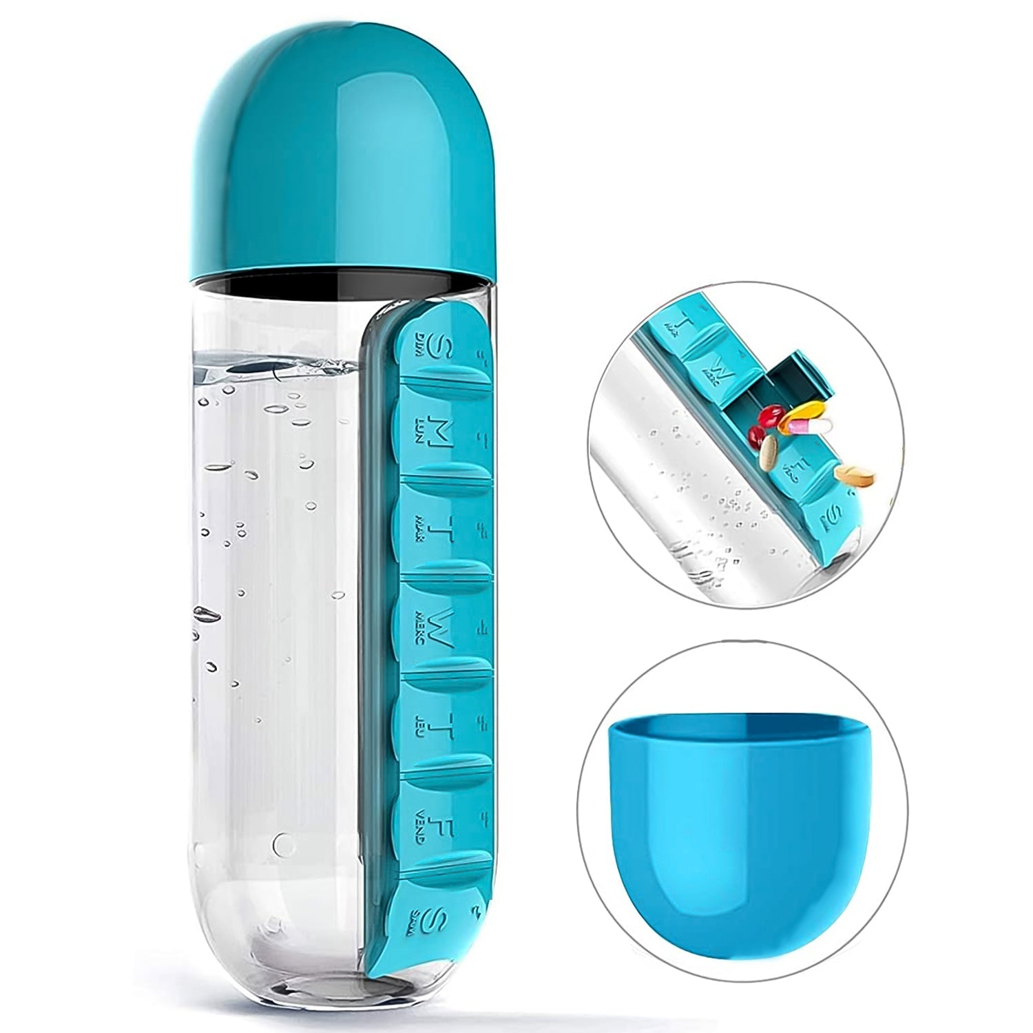 Multi-Use Pill & Water Bottle for Travel (600 Ml, Mix Color) Multi-Use Pill & Water Bottle for Travel (600 Ml, Mix Color)